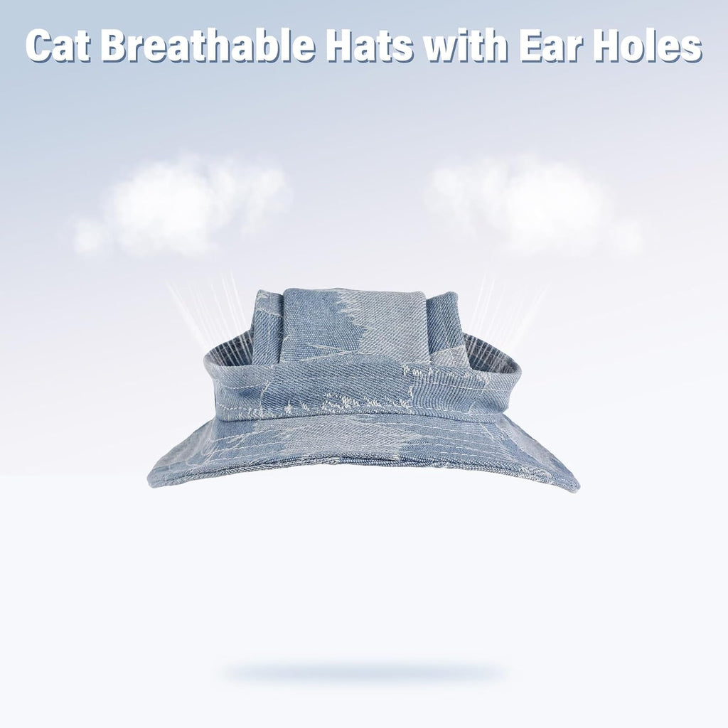 DENTRUN Cat Bucket Hat with Ear Hole, Cotton Birthday Bonnet for Small Pets