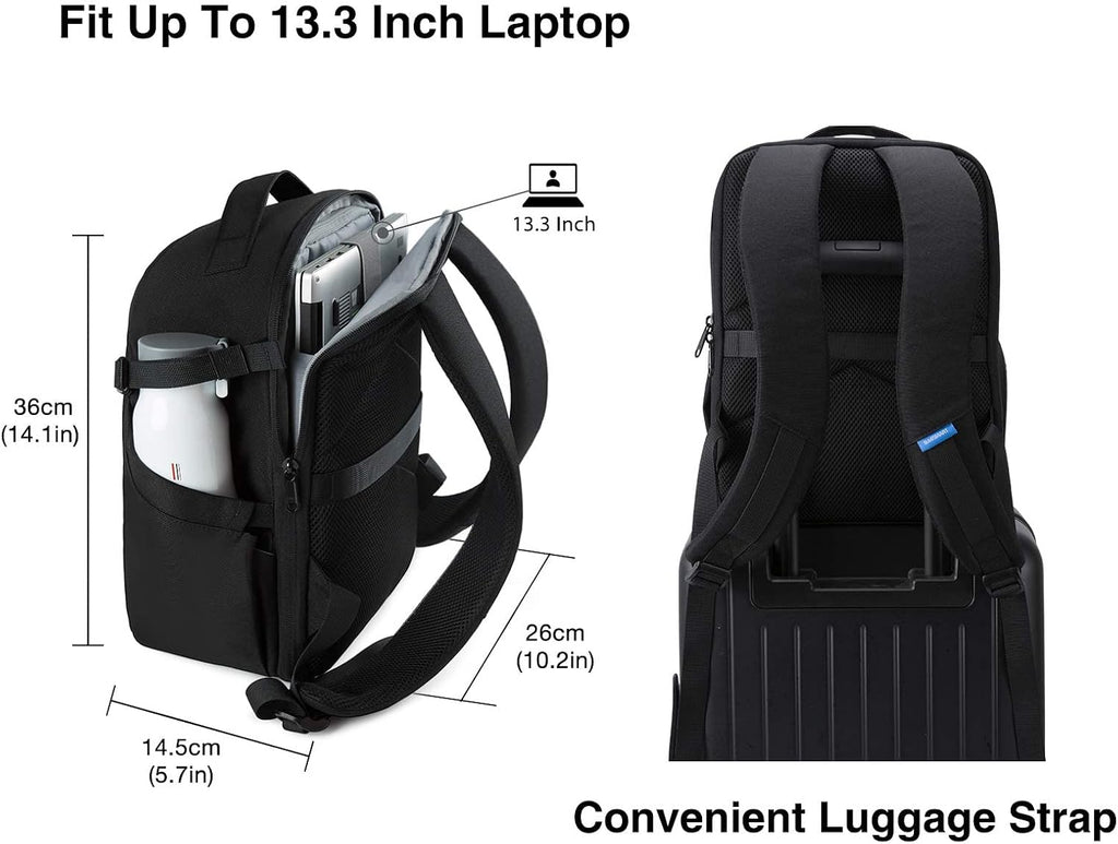 BAGSMART Small Camera Bag Backpack, DSLR SLR Camera Case Fits 13.3 Inch Laptop, Waterproof Photography Backpacks with Rain Cover Tripod Holder for Women Men, Black