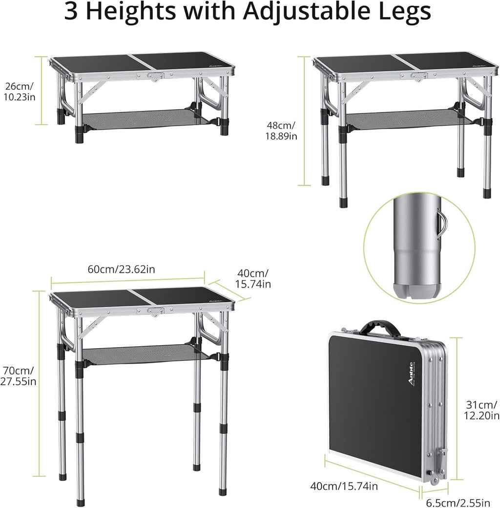 Anbte Folding Camping Table, 24"X 16" Adjustable Height Small Folding Table