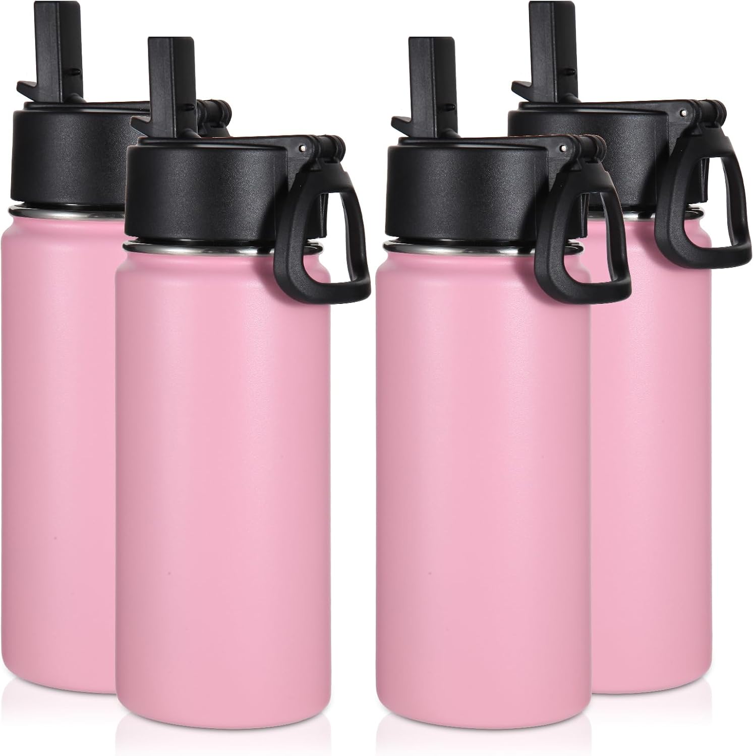 Volhoply 16 OZ Kids Water Bottle Bulk 4 Pack,Insulated Sports Bottles with Straw Lid,Stainless Steel Bottle with Handle Keep Cold & Hot,Double Wall Vacuum Tumbler Cups for School,Girls(Pink, 4)