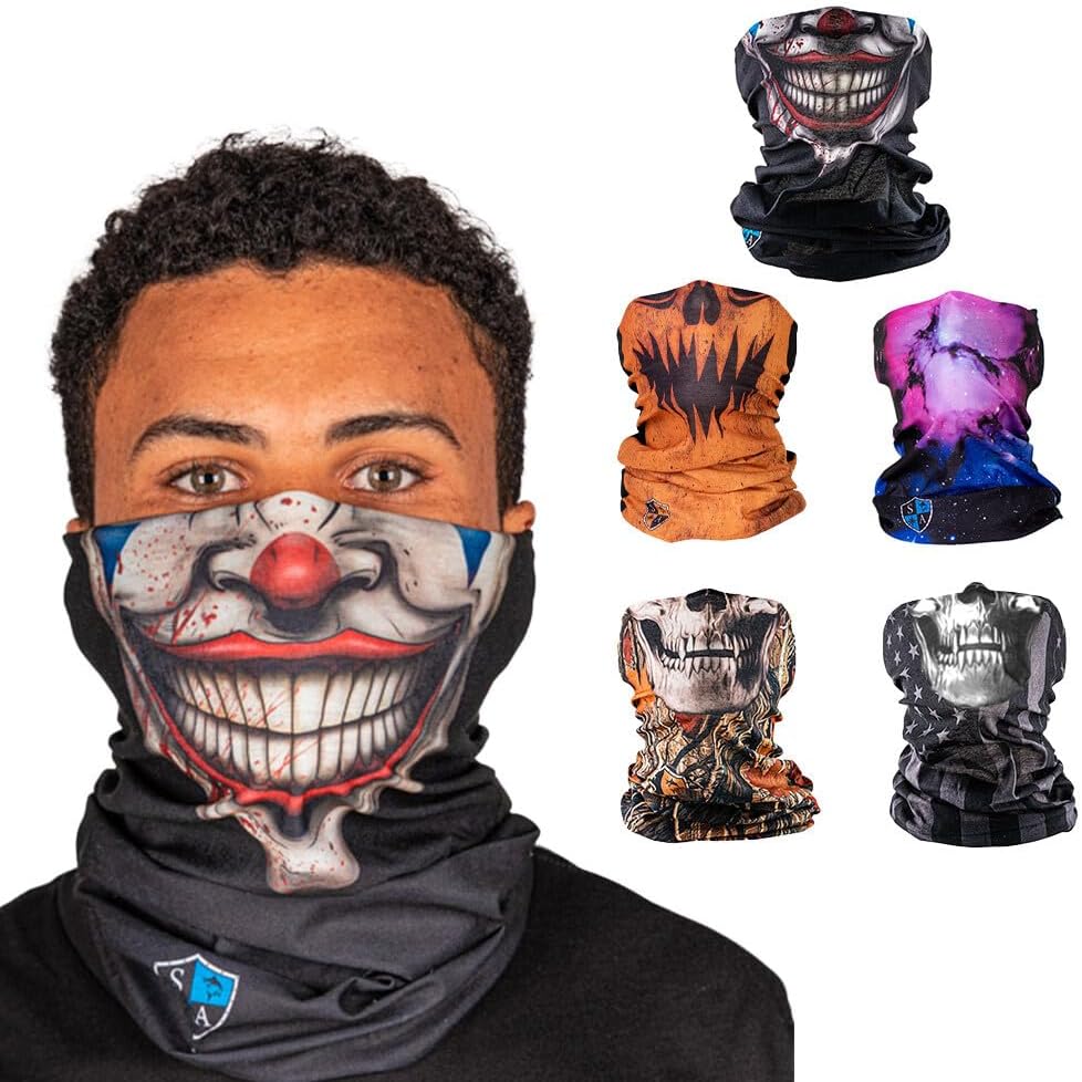 S A Soul of Adventure 5-Pack UV Face Shield | UV 30+ Multipurpose Neck Gaiter Balaclava for Adults | Multiple Color Packs