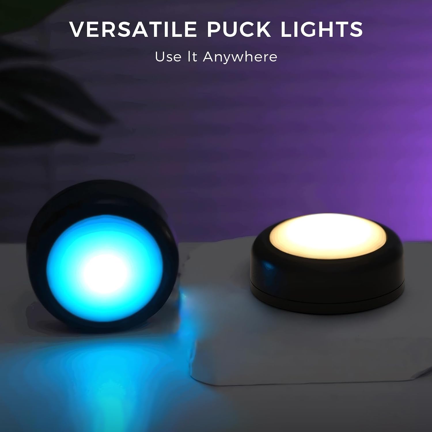 Push Lights with Remote 6-Piece Battery-Powered LED Hockey Puck Lights, Wireless Under-Cabinet & Baseboard Illumination, Dimmable & Color-Changing (3pack Black, Color)