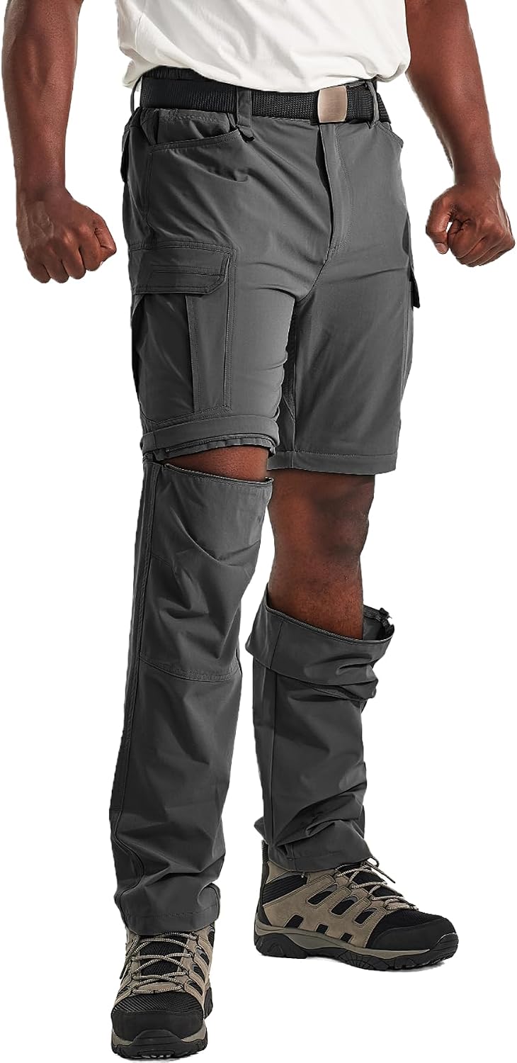 Men's Convertible Hiking Pants with 7 Pockets, Zip-Off Quick-Dry