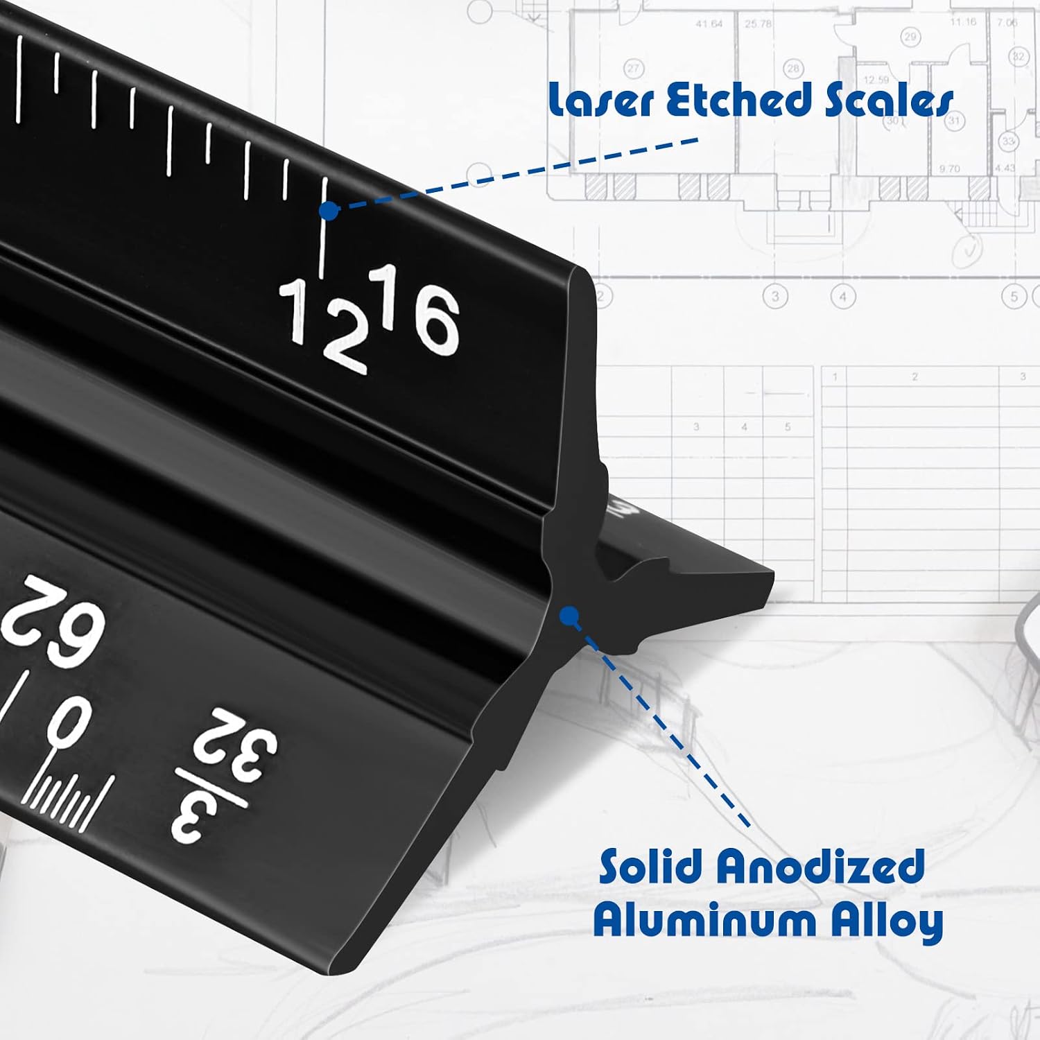 Macarrie 10 Pcs Architectural Scale Ruler 12" Engineers Scale Set, Black