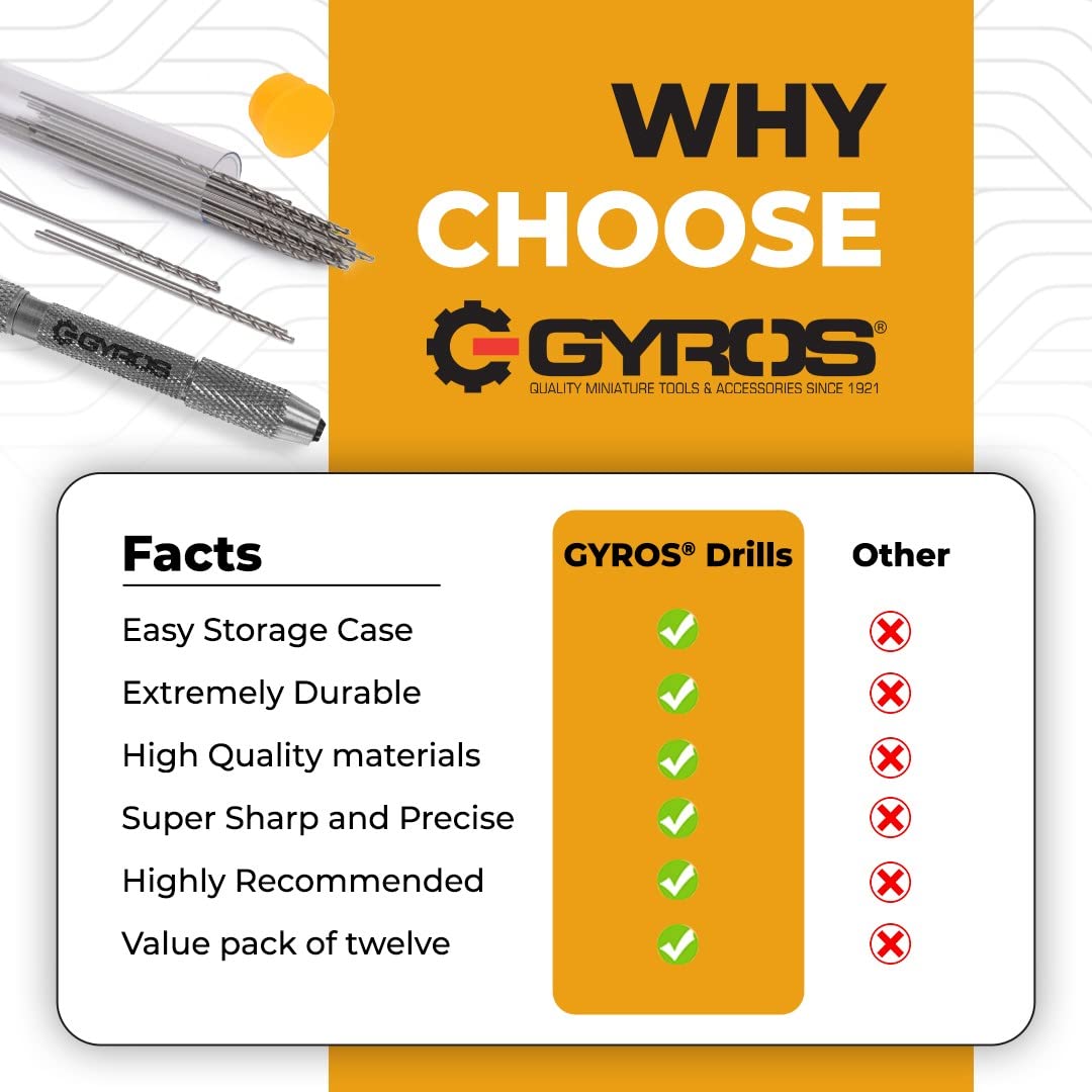 GYROS 12 PCS #80 Micro Drill Bit Set – Small Drill Bits for Jewelry, Plastic, Resin, & Soft Metal – High-Speed Steel Wire Gauge Mini Twist Drill Bit Set for Pin Vise Hand Drill & Rotary Tool