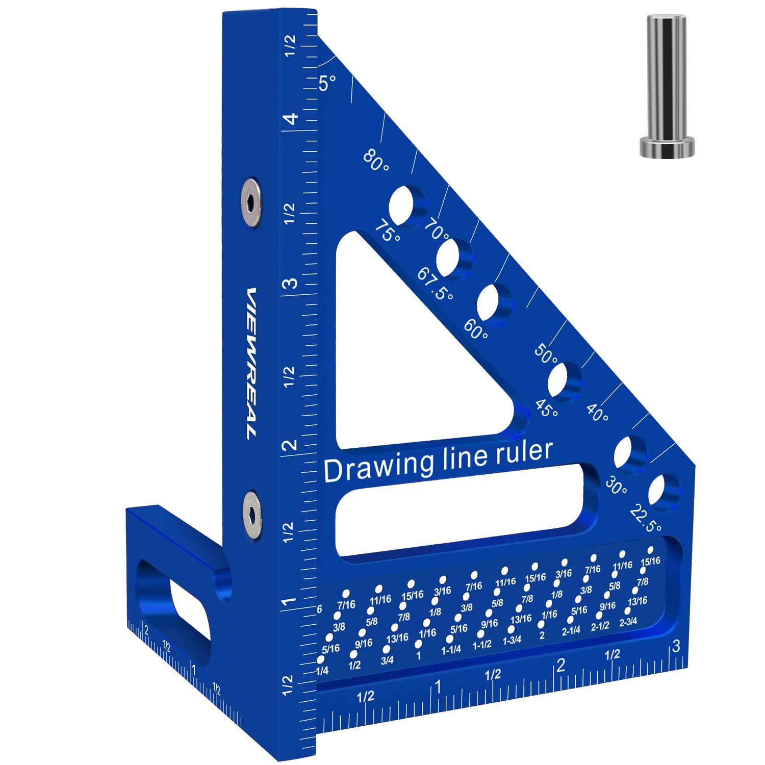 Premium Carpenter Square Hole Scribing Ruler Woodworking Square 22.5-90 Degree Measuring Ruler with Angle Pin,Versatile Multi Angle Square for Woodworking, Engineering, and Construction