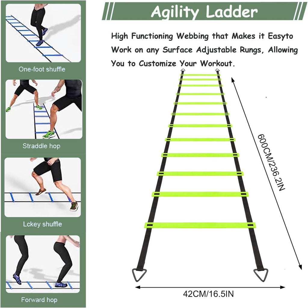 Agility Ladder Training Poles Equipment, Soccer Training Equipment-20ft Speed Ladder, 6 Agility Poles, 8 Soccer Cones for Training Football Basketball Rugby Training Equipment for Kids Youth Adults