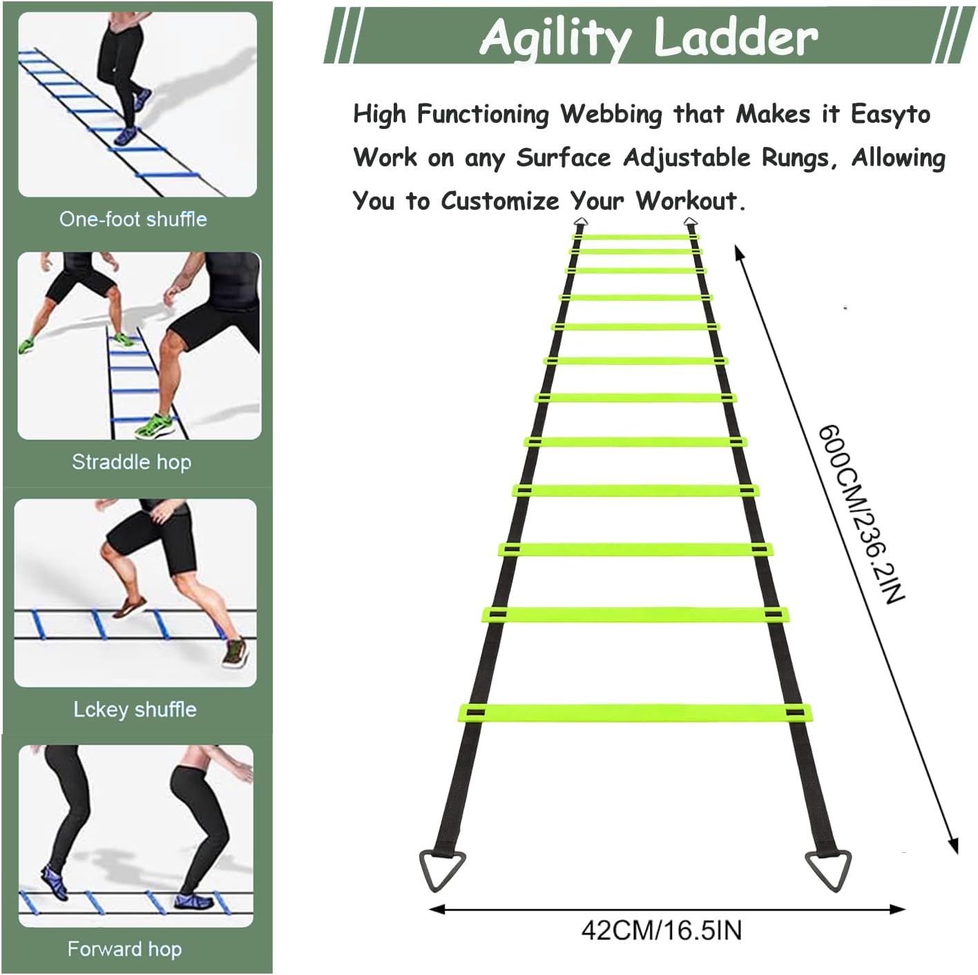 Agility Ladder Training Poles Equipment, Soccer Training Equipment-20ft Speed Ladder, 6 Agility Poles, 8 Soccer Cones for Training Football Basketball Rugby Training Equipment for Kids Youth Adults
