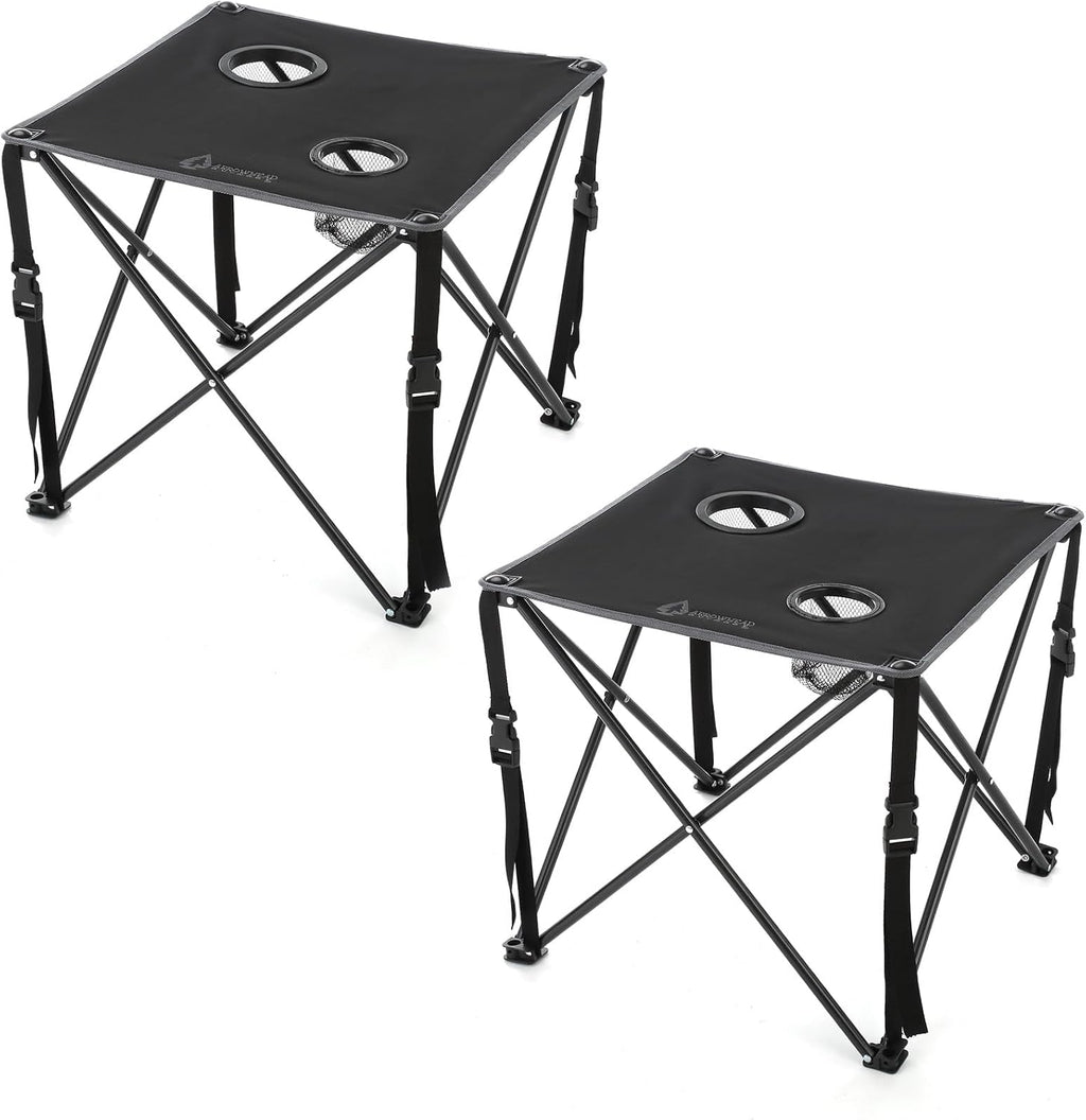 ARROWHEAD OUTDOOR 26” (66cm) Portable Camping Folding Table, 2 Cup Holders, Square, Carrying Case, Steel Frame, High-Grade 600D Canvas