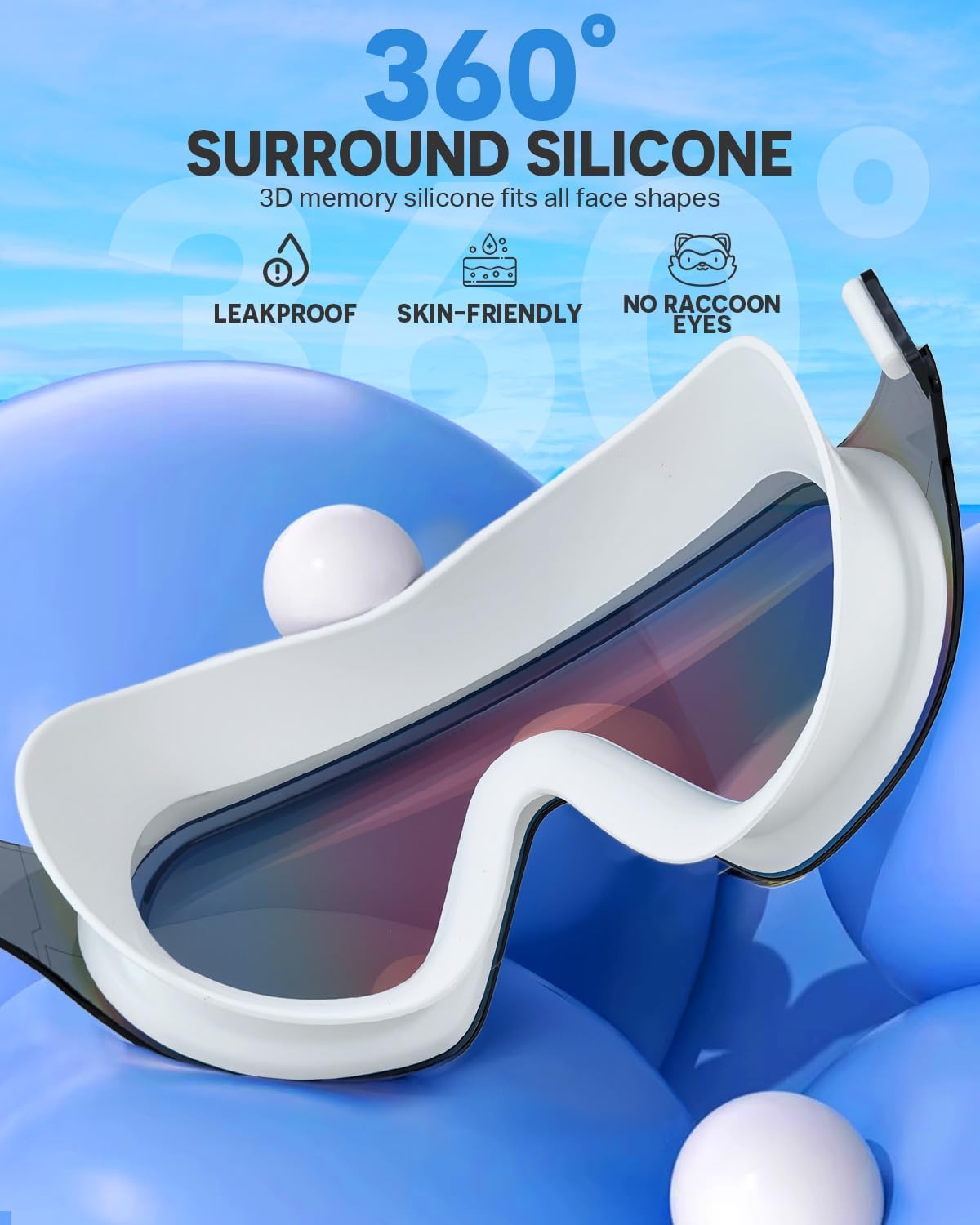 Zoomsnail Swim Goggles 2 Pack, Rimless Wide View Swimming Goggles for Adult, Anti-Fog UV Leaking Pool Goggles for Men Women