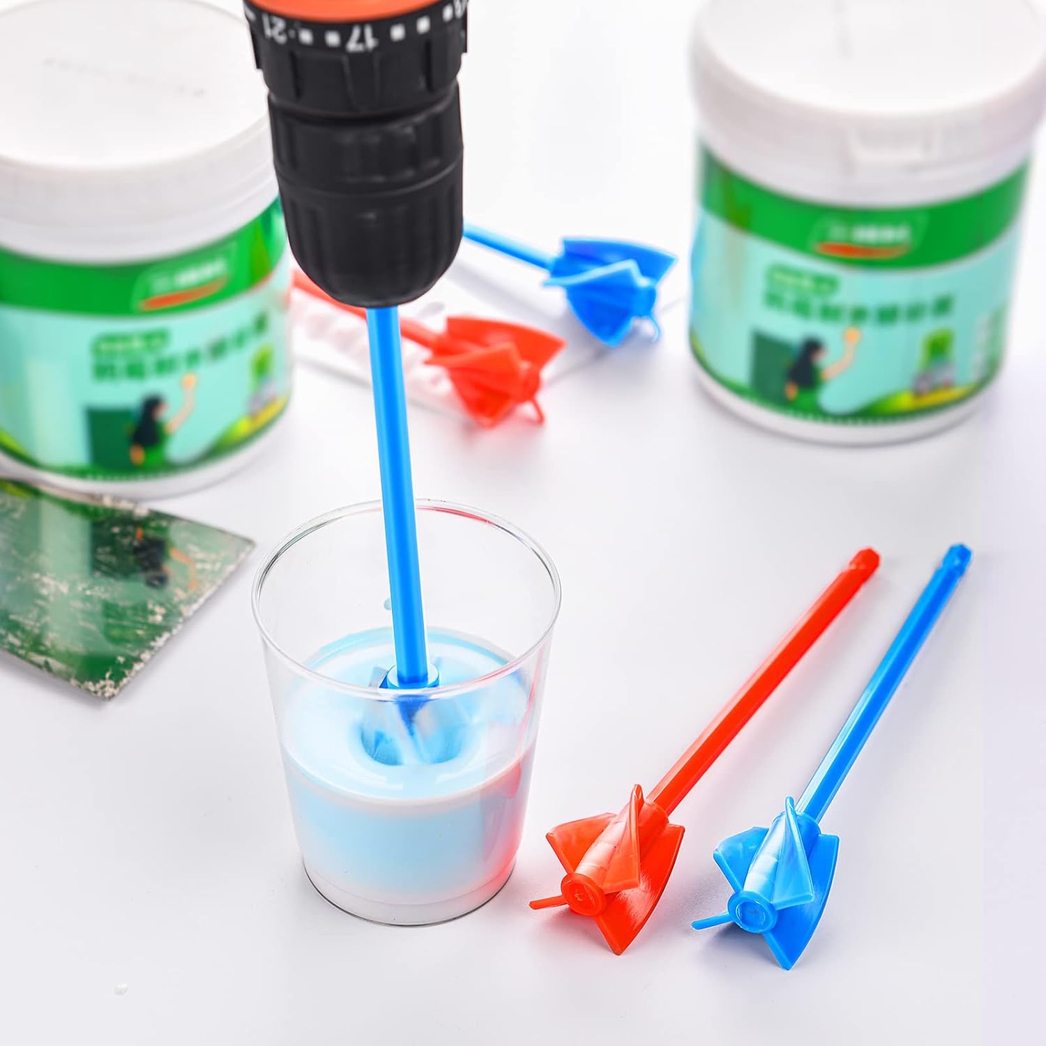 12 Pieces Epoxy Mixer Attachment for Drill Helix Paint Mixer Reusable Paint Stirrers Drill Attachment for Resin for Jewelry Resin Casting Molds (Red, Blue)