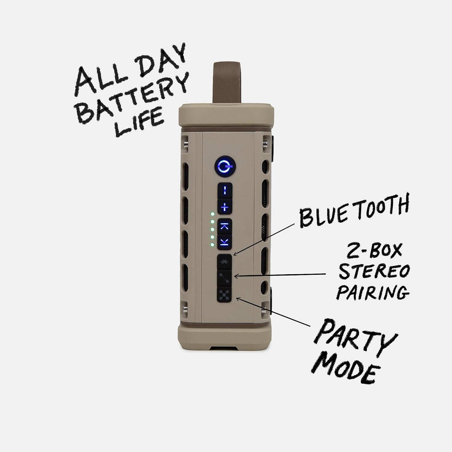 Turtlebox Ranger, Ultra-Portable Bluetooth Speaker, Waterproof, Tan