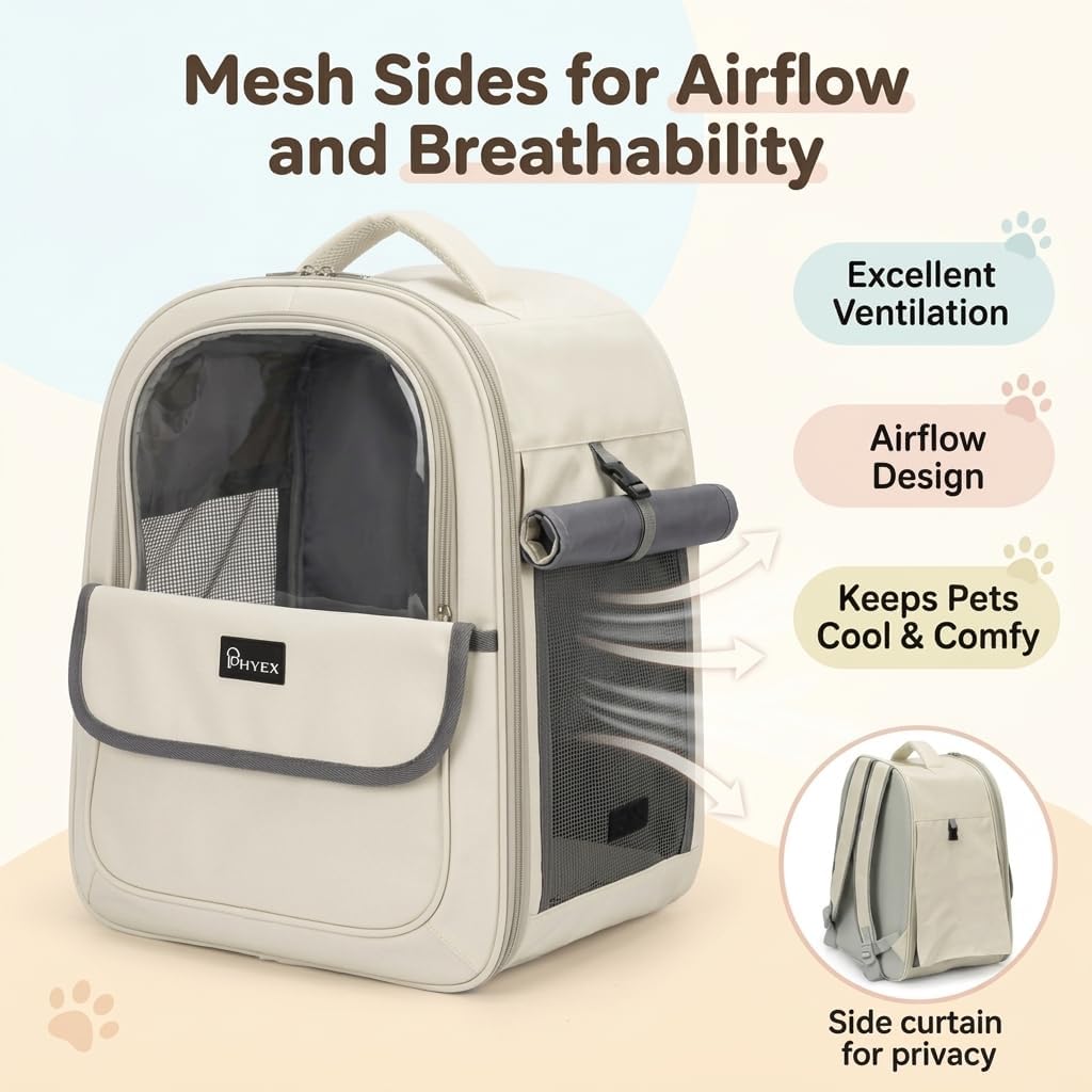Cat Backpack Carrier 15" L x 9.6" W x 13.6" H, Off-White