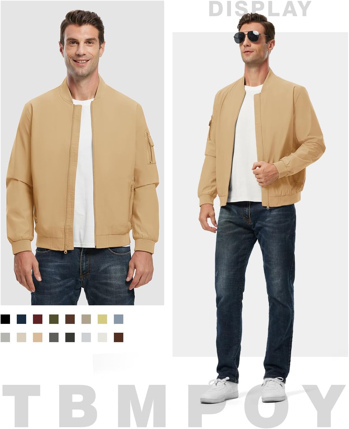 TBMPOY Men's Lightweight Jackets Casual Dress Golf Bomber Windbreaker Fall