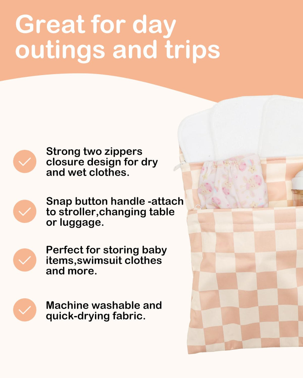 ALVA ALVABABY 2pcs Waterproof Wet Dry Bags,Reusable with Two Zippered Pockets,Baby Cloth Diaper,Travel,Beach,Pool,Daycare,Soiled Baby Items,Yoga Gym Bag,Swimsuits or Wet Clothes 2LW09
