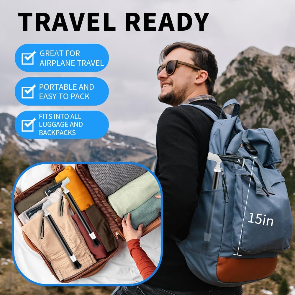 Adjustable Foldable Walking Cane, Hiking Sticks Canes Walking Sticks for Seniors,Telescopic Walking Canes with Anti-Slip Grip, Lightweight Trekking Cane for Hiking, Climbing.