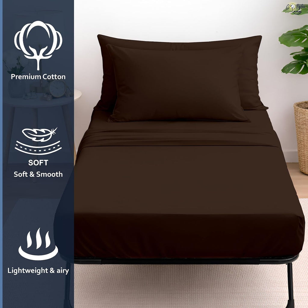 Cottington Lane 4 Piece Cot Sheets Set 32 x 75, Premium Egyptian Cotton Sheets, Perfect for Narrow Twin, Camp Bunk, Army Cots, Trifold Mattress, Camping Cot, Guest Bed Replacement, Chocolate