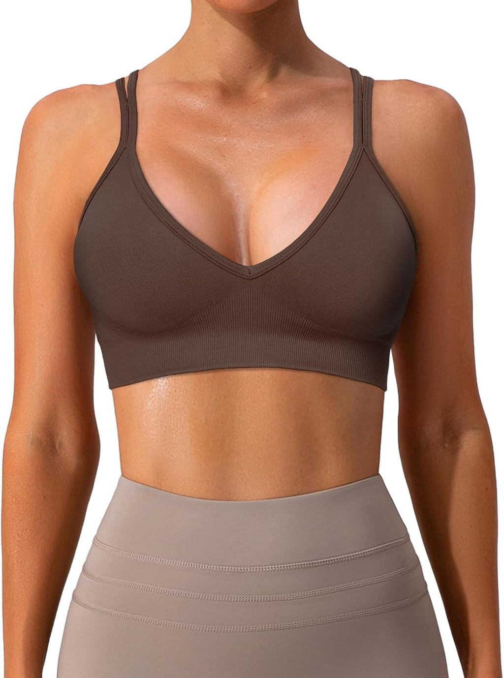 V Neck Sports Bras for Women Cross Back Workout Bra for Small Bust