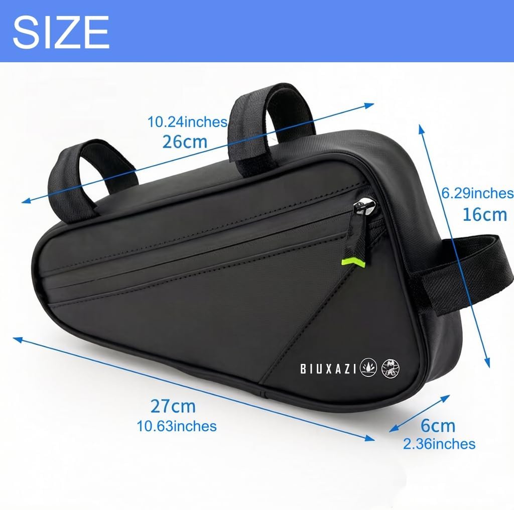 Bicycle frame bag, crossbar triangle bag, top tube bag; features a reflective triangular design and side mesh pockets; waterproof storage and tool bag for mountain and road bikes