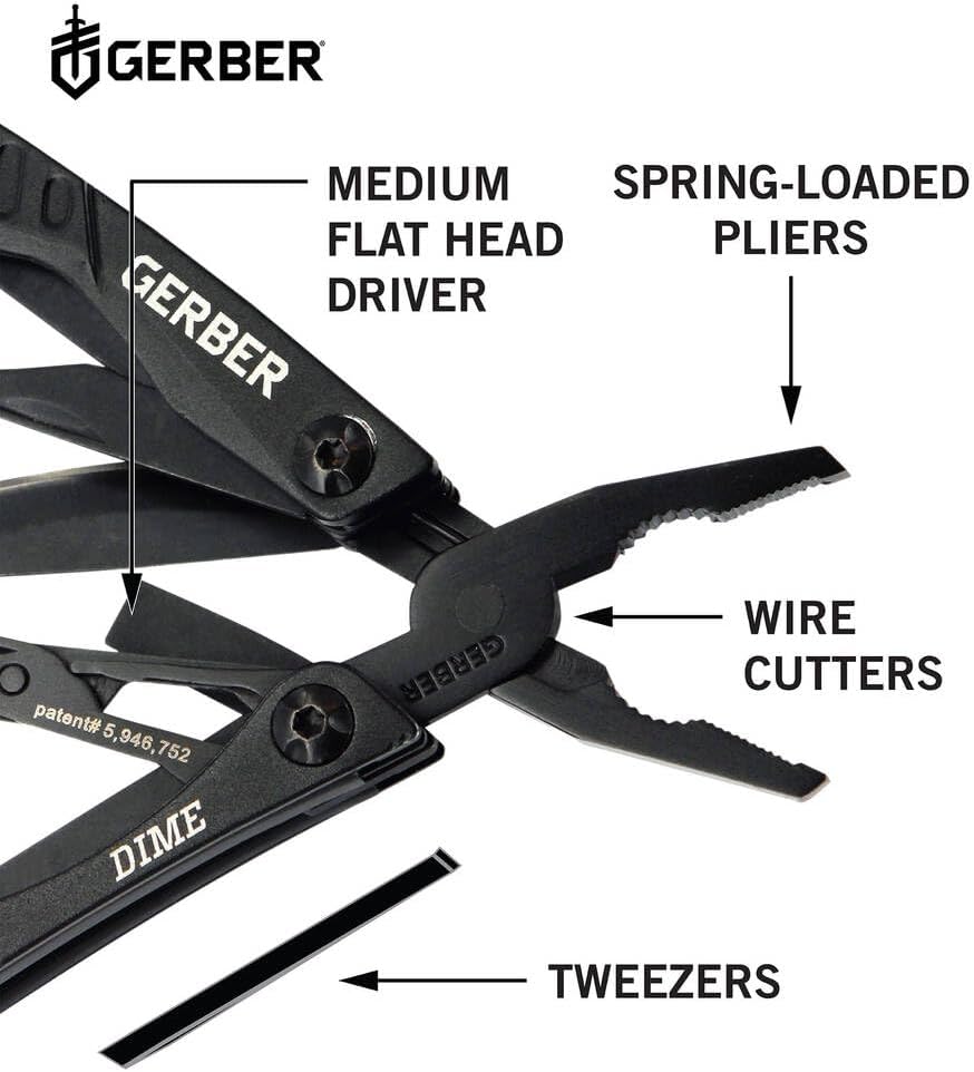 Gerber Dime 12-in-1 Mini Multitool Pliers, Pocket Knife,Bottle Opener,Black