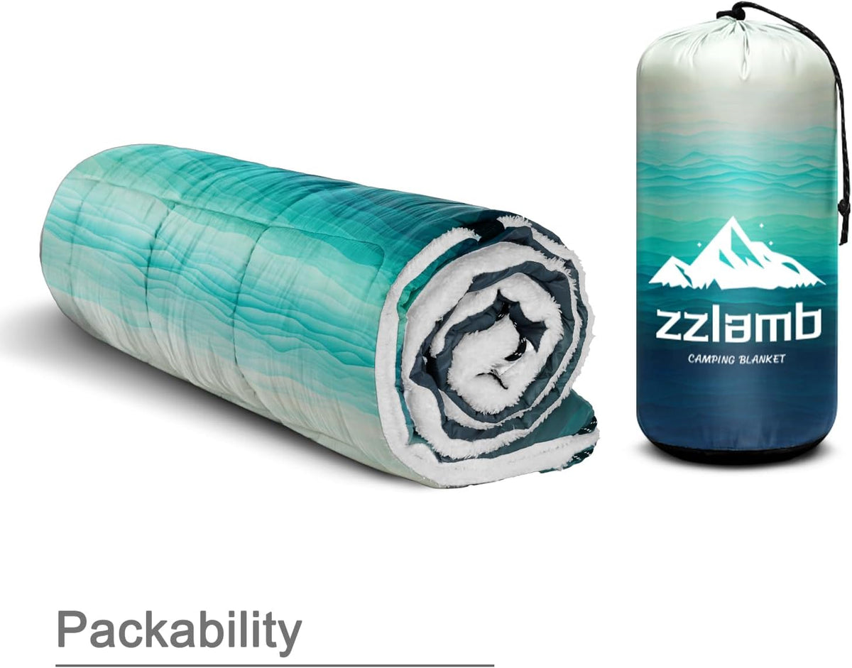 zzlamb Puffy Thick Outdoor Camping Blanket with Sherpa Lining 52x75in
