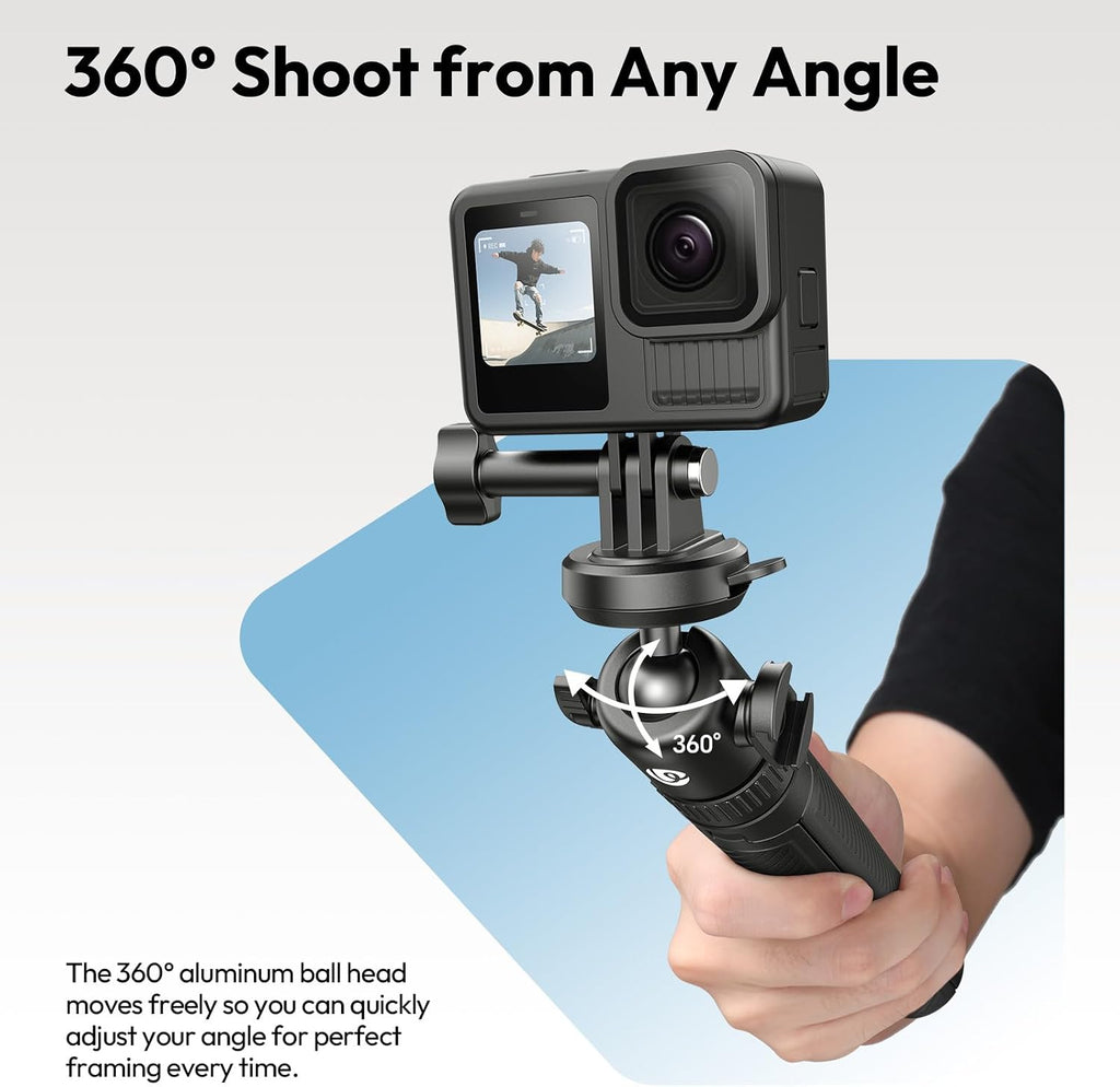 ULANZI MT90 2-in-1 Selfie Stick Tripod with CKA Quick Release, 5-Section Adjustable Aluminum Stand, 360° Ball Head & Cold Shoe for GoPro Hero/DJI Osmo Action/Insta360, Compact Cameras