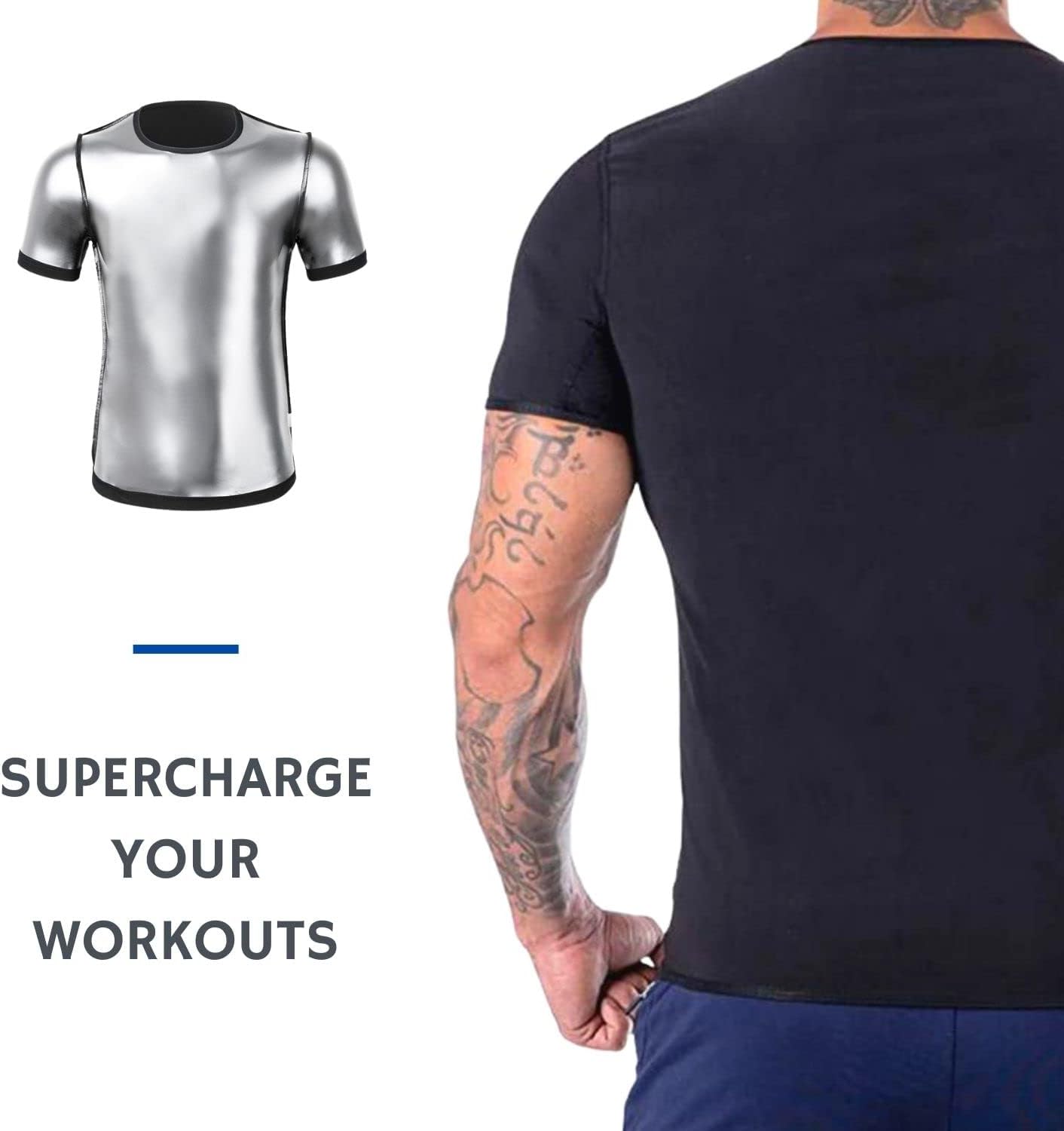 Nano Hertz Sauna Sweat Suit Weight Loss Shapewear Top Shirt Waist Vest Trainer Workout Exercise Fitness Gym Short Sleeves Men