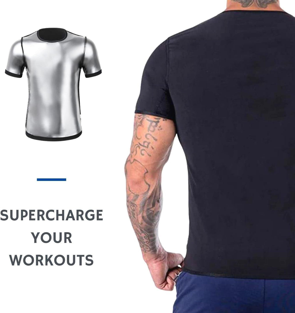 Nano Hertz Sauna Sweat Suit Weight Loss Shapewear Top Shirt Waist Vest Trainer Workout Exercise Fitness Gym Short Sleeves Men