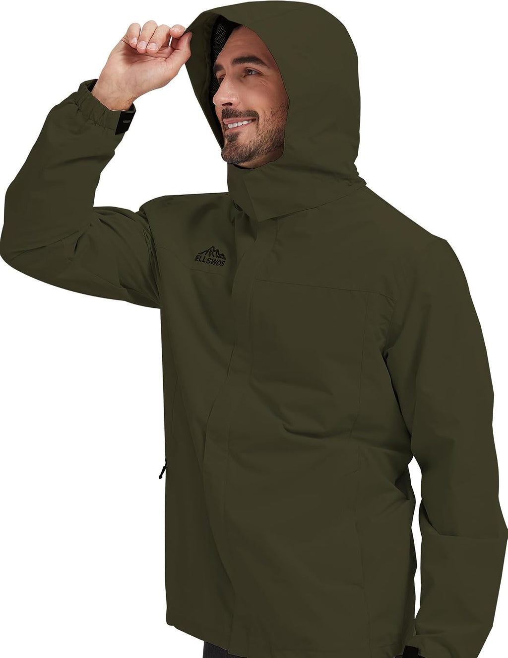 ELLSWOS Men's Lightweight Waterproof Rain Jacket with Detachable Hood