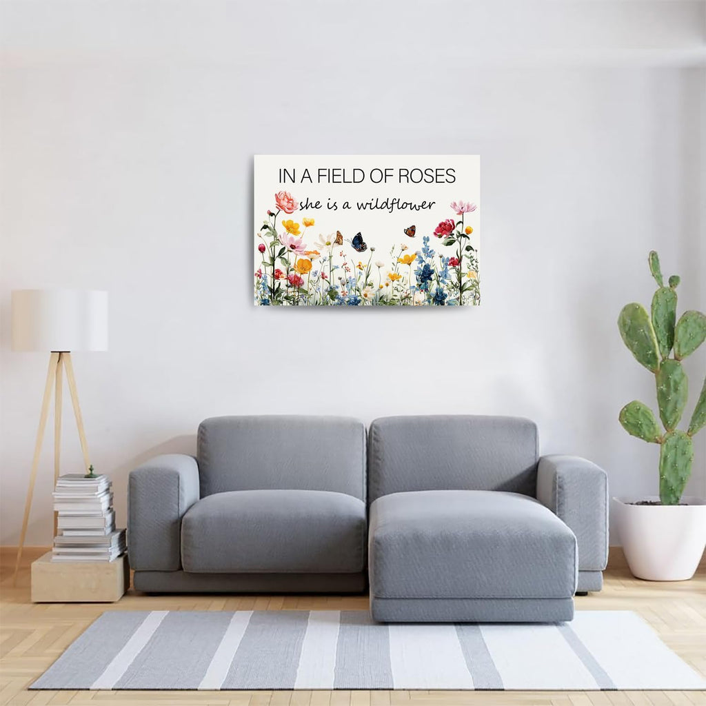 In a Field of Roses She is a Wildflower Nursery Canvas Wall Art Decor for Baby Girl Room Pink Toddler Poster Children's Floral Boho Bedroom Framed 8 * 12 Inch