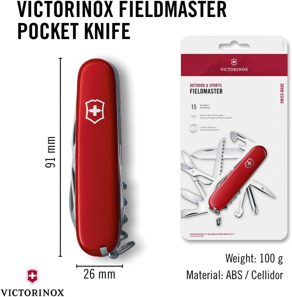 Victorinox Fieldmaster Swiss Army, 15 Function Pocket Knife, Red