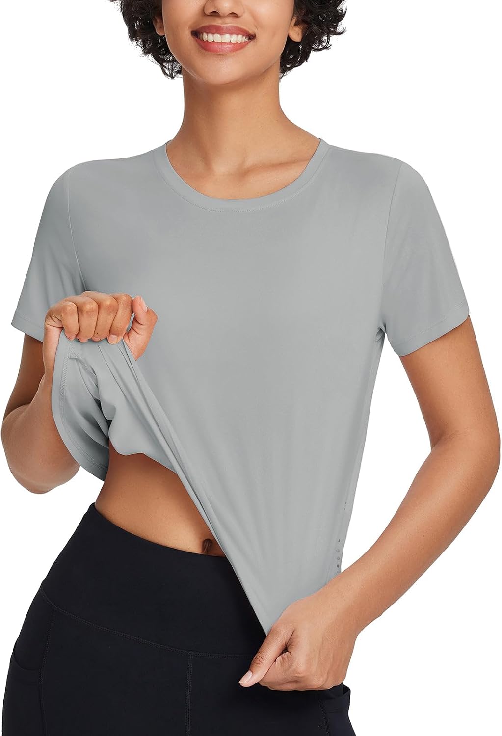 baleaf Women's Athletic Running Shirts Short Sleeve Crop Tops