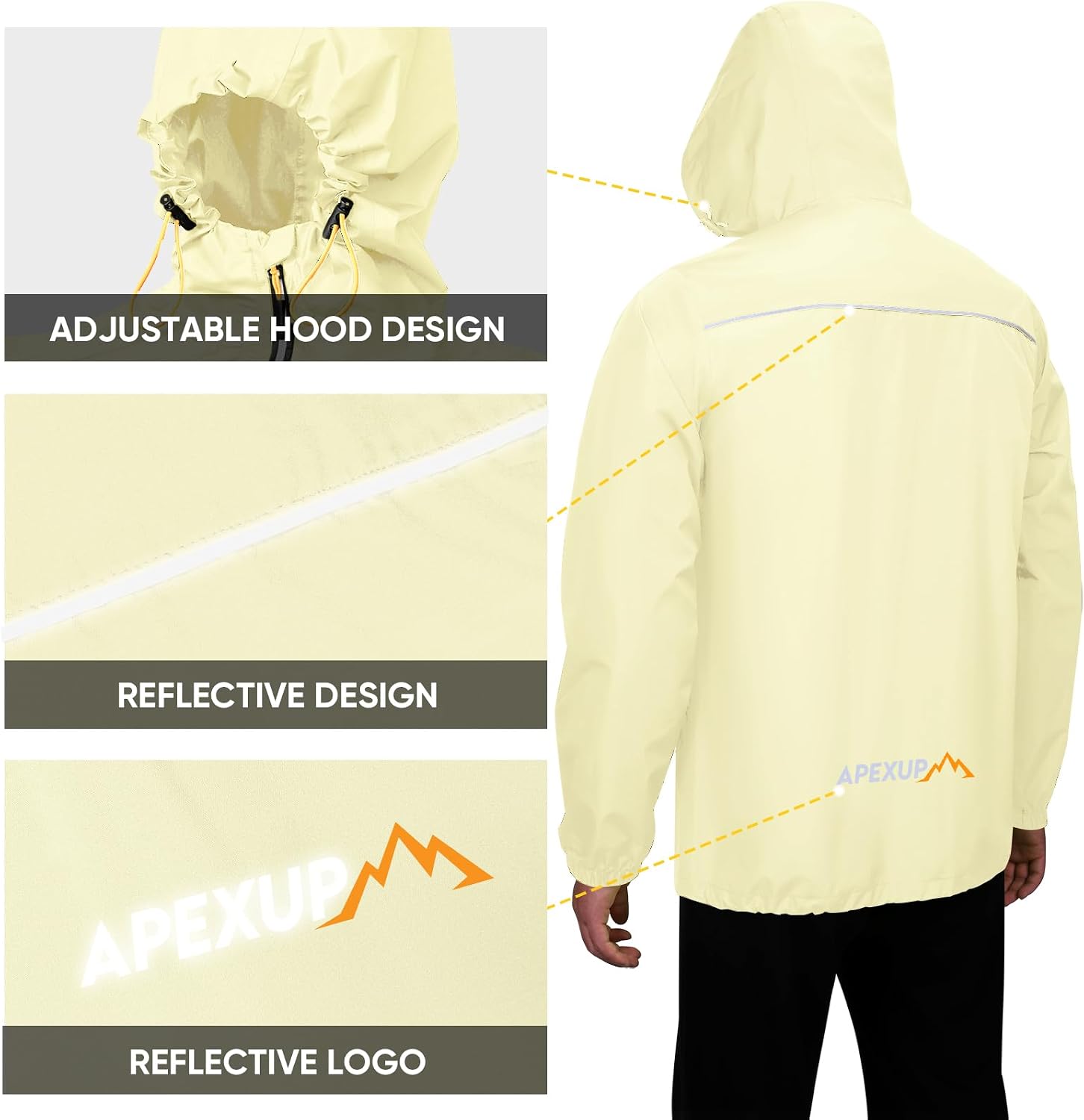APEXUP Packable Rain Jacket Men Waterproof Lightweight Raincoat with Hood