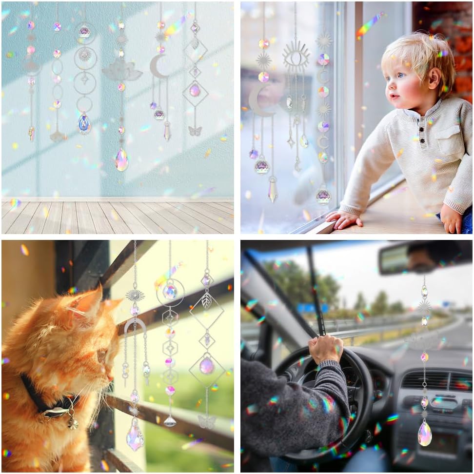Sun Catchers, 10 Pcs Crystal Suncatcher Prism Hanging Kit for Indoor Window