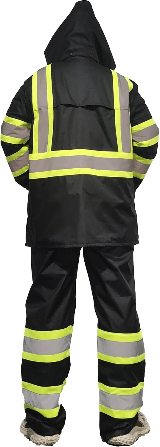 sesafety Hi Vis Rain Jacket, Rain Suits for Men Waterproof withBlack Bottom