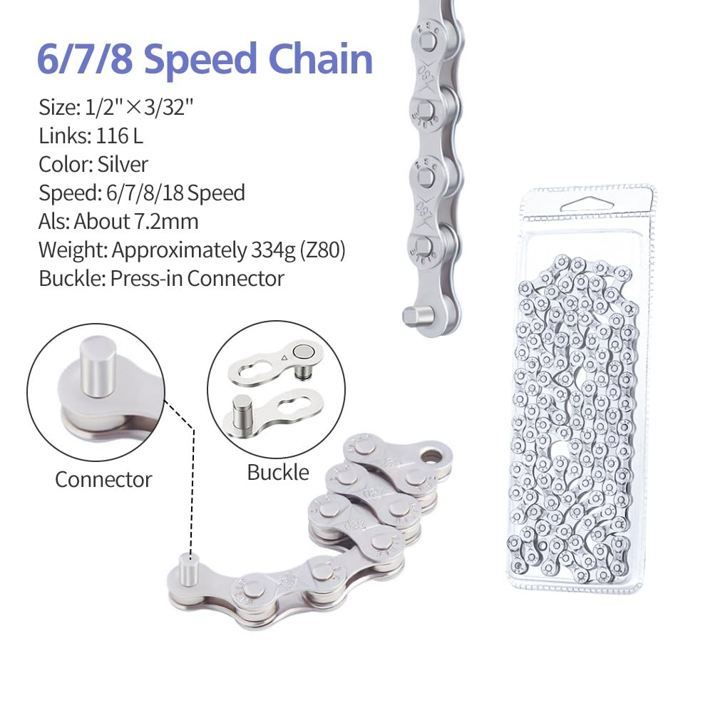 Bike Chain Kit, 6/7/8 Speed Multi-Function Bike Mechanic Repair Kit, Chain Breaker and Bike Link Plier with Hook and 3 Pairs Bicycle Buckle, Reusable