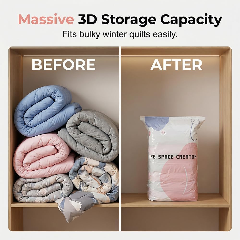 No-Pump Vacuum Storage Bags 2026 Cube Compression Space Saver Bags - Upgrade Large Storage Compression Bags No-Pump 3D Vacuum Storage Bags for Clothes, Comforters, Blankets (19 * 27in-5ps)