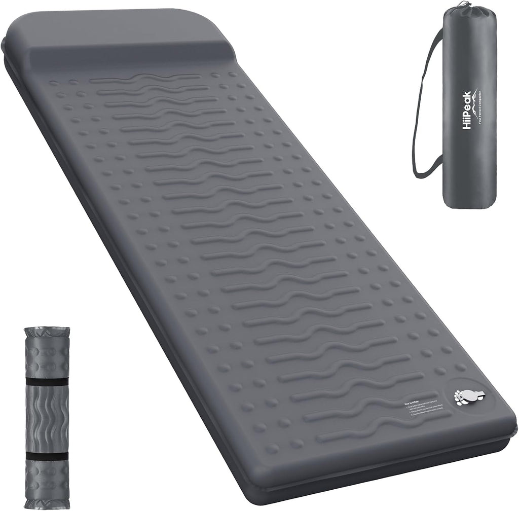 HiiPeak Memory Sleeping Pad, Compact 3" Thick Foam Sleeping Mats with Pillow, 9.5 R-Value Insulated Camping Mattress Pad, Easy Inflate & Deflate, Inflatable Sleep Mat for Backpacking Hiking Car Tent