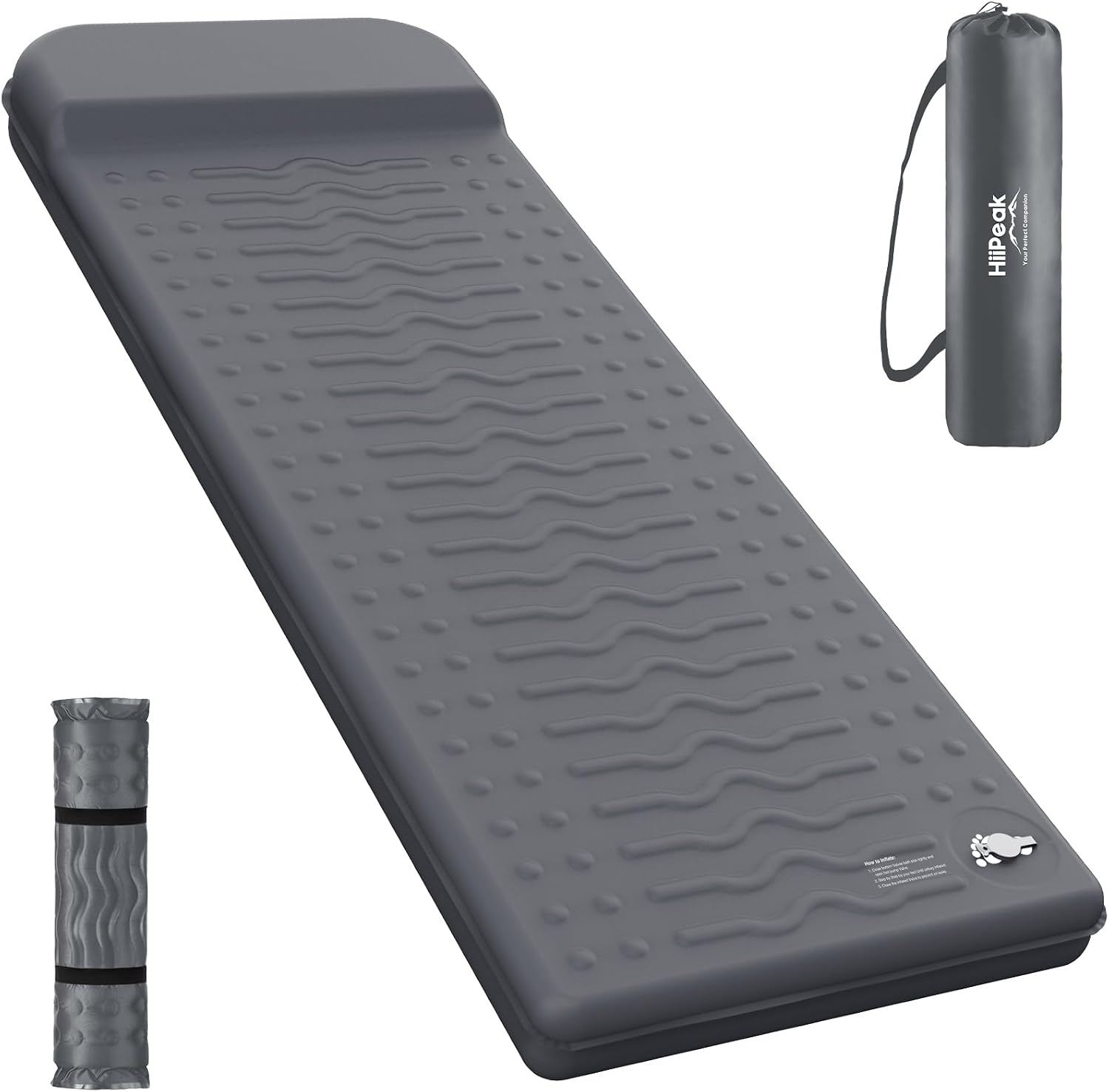 HiiPeak Memory Sleeping Pad, Compact 3" Thick Foam Sleeping Mats with Pillow, 9.5 R-Value Insulated Camping Mattress Pad, Easy Inflate & Deflate, Inflatable Sleep Mat for Backpacking Hiking Car Tent