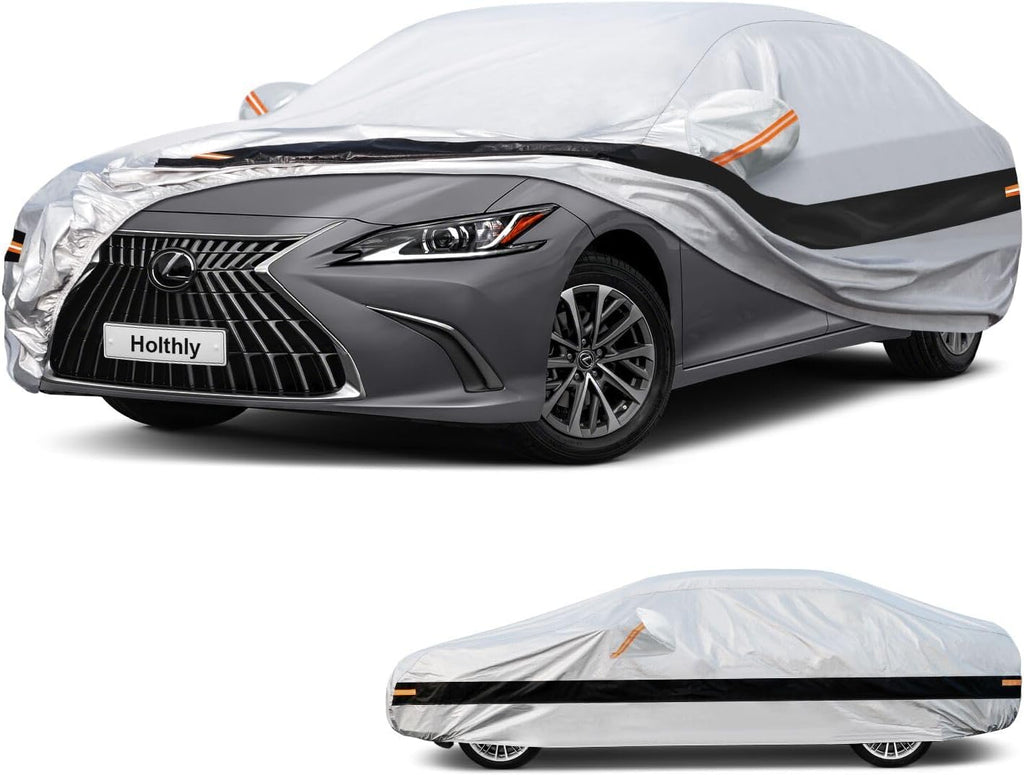 10 Layer Sedan Car Cover Waterproof All Weather for Automobiles,100% Waterproof Outdoor Car Covers Rain Snow UV Dust Protection. Custom Fit for Lexus ES, Cadillac CT5,Buick Lacrosse,etc