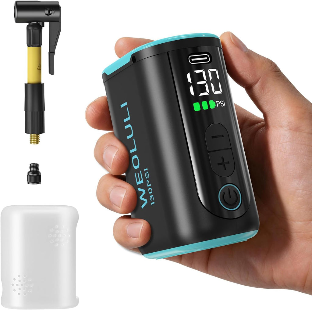 Electric Bike Pump, 130 PSI Mini Bicycle Pump with Digital Pressure Gauge & Auto-Shut-Off, Snap-On Connector for Presta & Schrader Valves,E-Bike, MTB,Road Bike