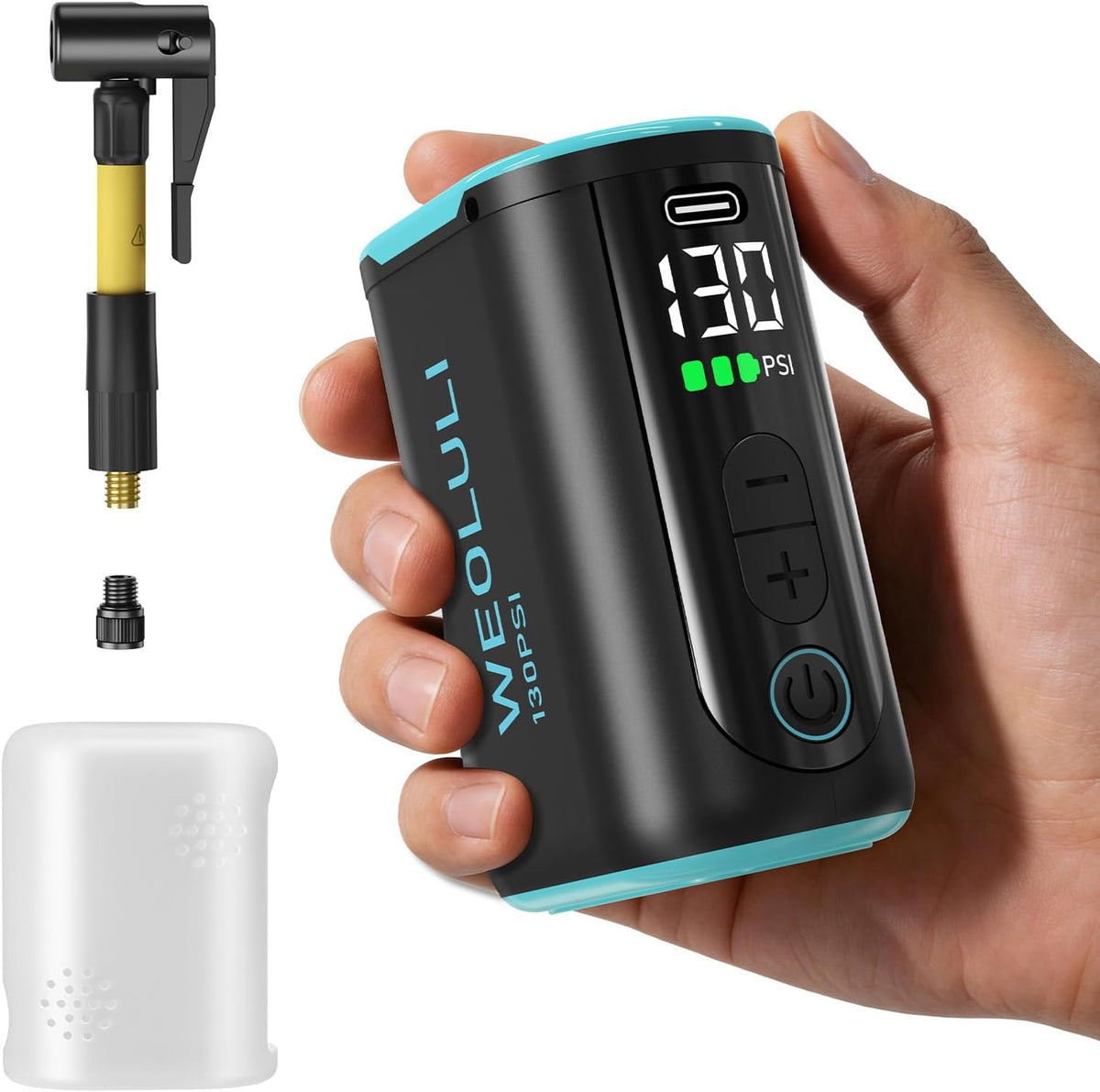 Electric Bike Pump, 130 PSI Mini Bicycle Pump with Digital Pressure Gauge & Auto-Shut-Off, Snap-On Connector for Presta & Schrader Valves,E-Bike, MTB,Road Bike