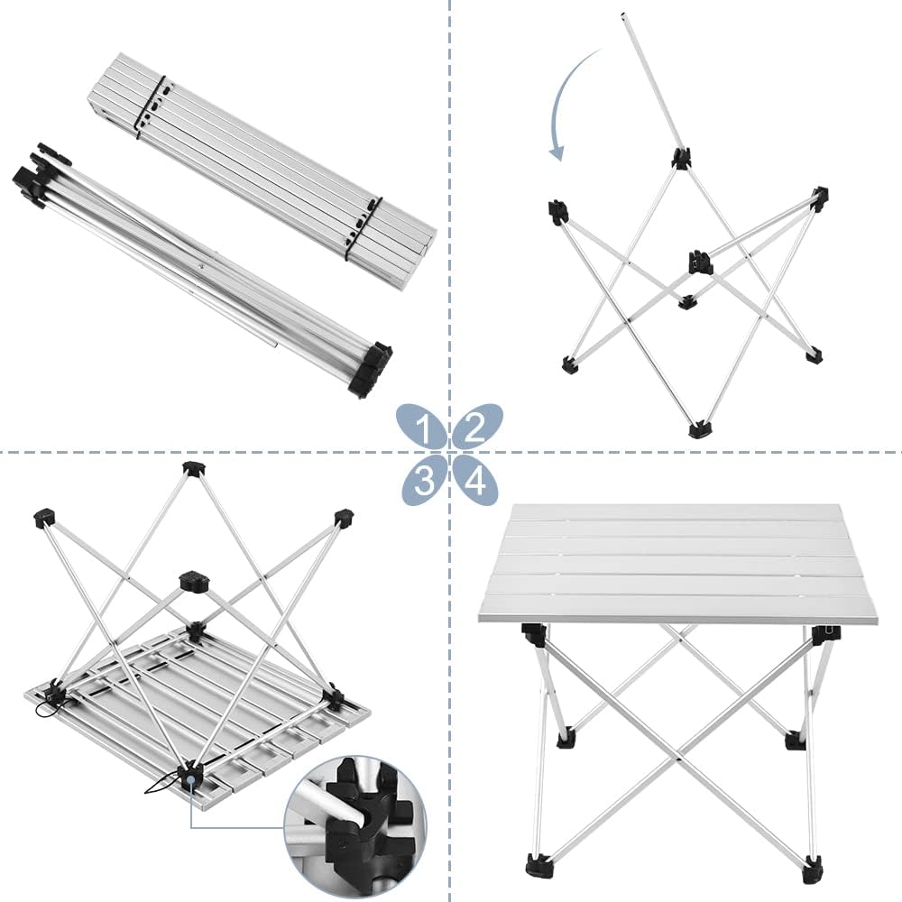 Grope Small Folding Camping Table, Aluminum Beach Table for Sand (Silver-S)
