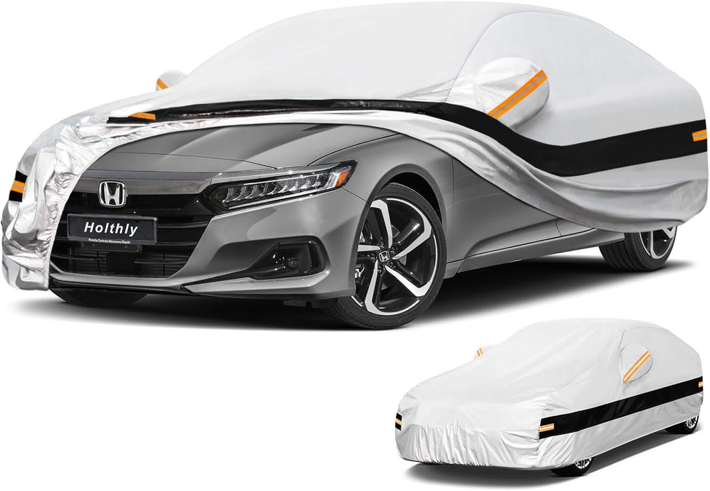 10 Layer Car Cover Waterproof All Weather for Sedan,100% Waterproof Outdoor Car Covers for Automobiles Rain Sun Protection. Custom Fit for Midsized Car Toyota Camry,Honda Accord, etc