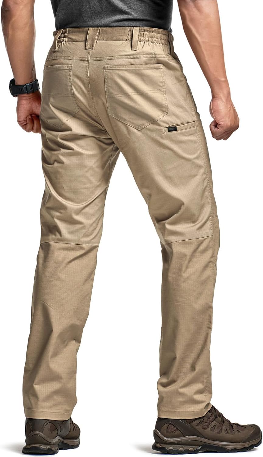 CQR Men's Flex Stretch Tactical Pants, Water Resistant Ripstop Cargo Pants, Lightweight EDC Outdoor Work Hiking Pants