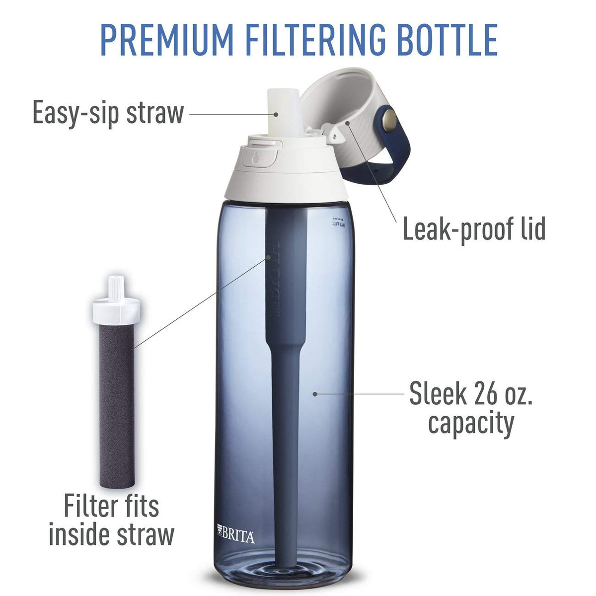 Brita 26 Ounce Premium Filtering Water Bottle with Filter - BPA Free - Night Sky