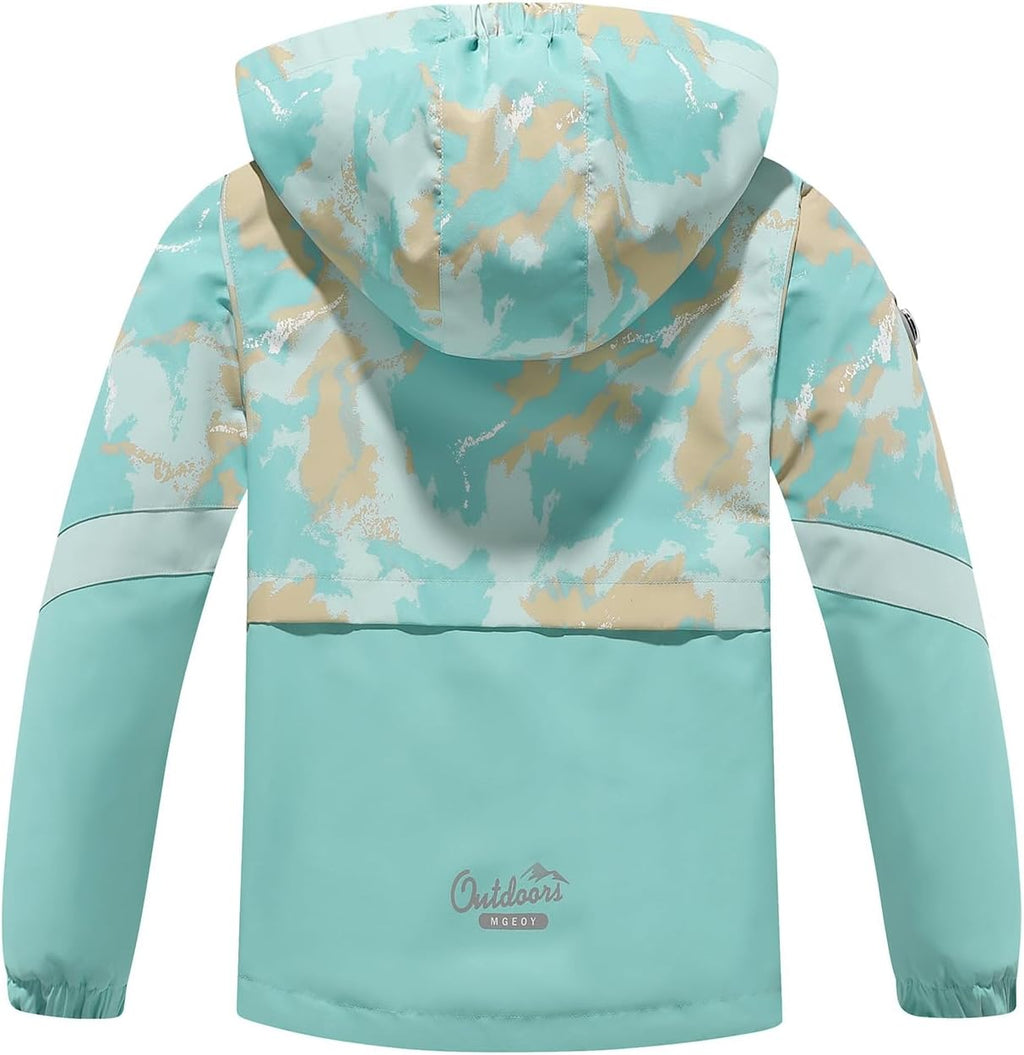 MGEOY Kids Rain Jacket, Waterproof Lightweight Hooded Windbreaker for Boys Girls 4-16Y