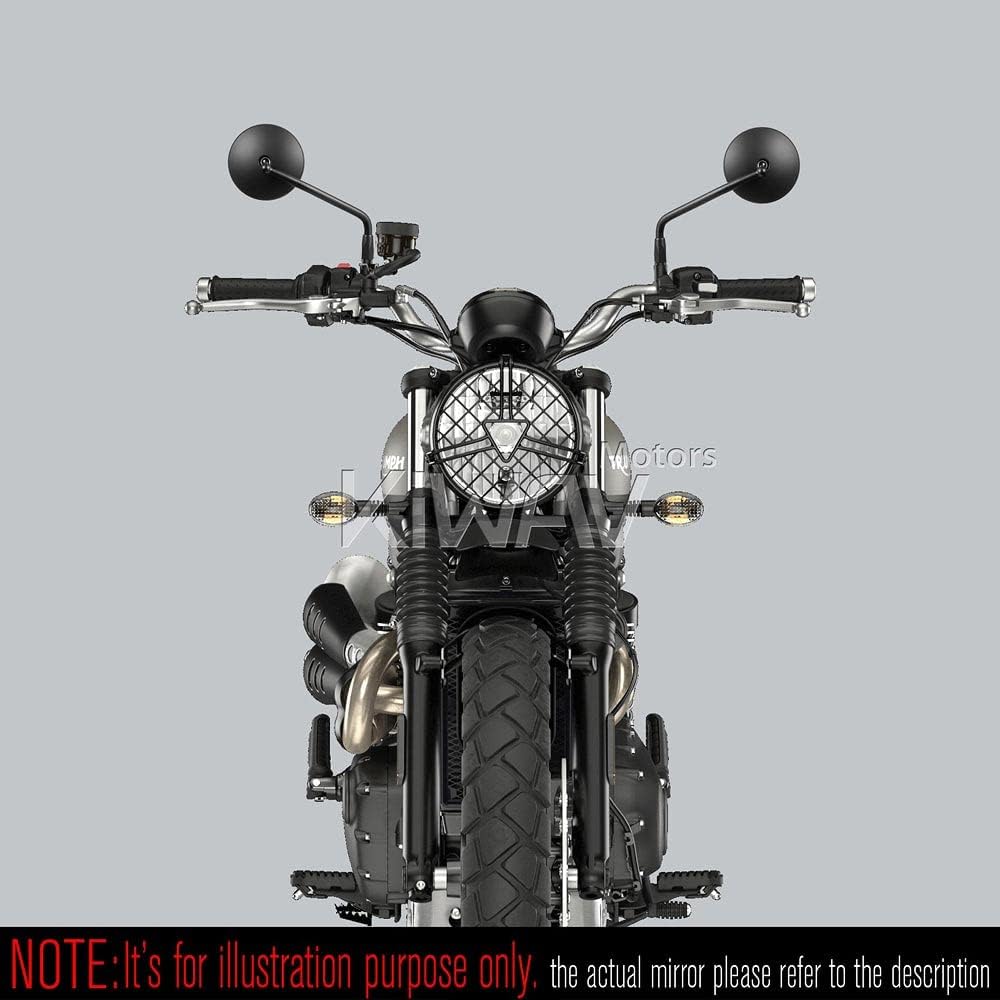 KiWAV Eclipse Mirrors Black Round Rear View Side Mirrors E-mark compatible for Triumph Go-through Mount