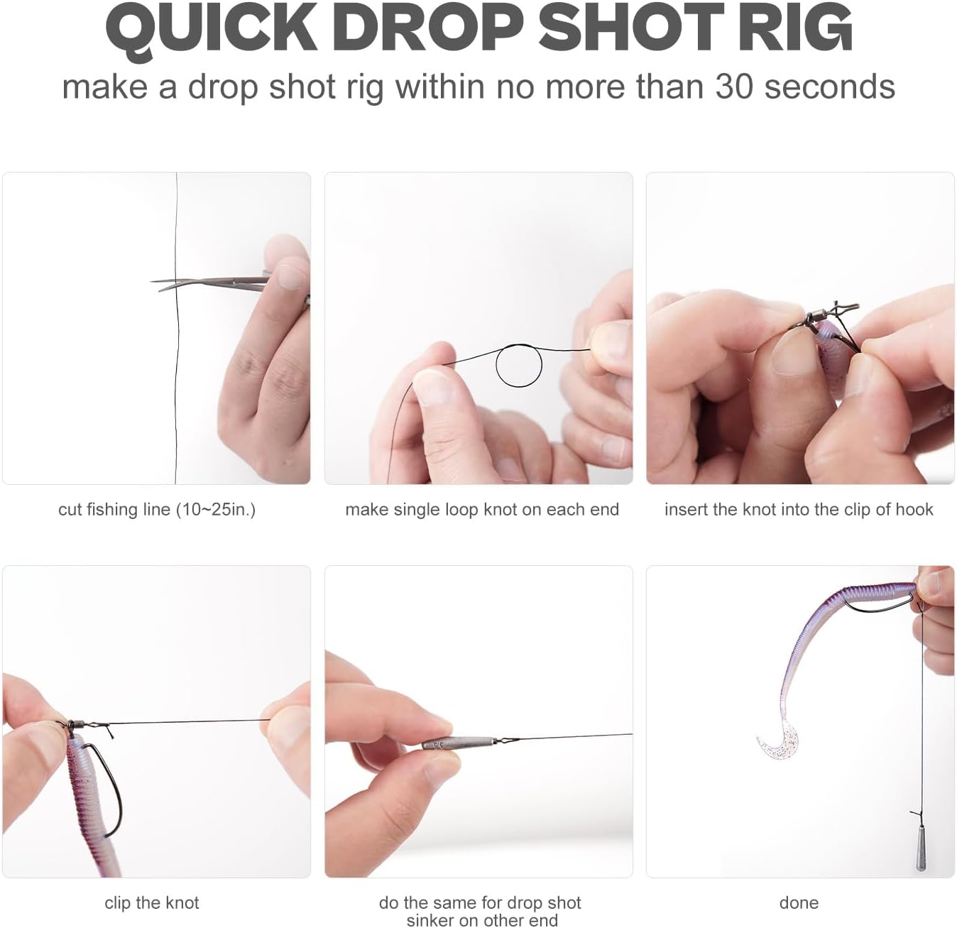 52-Pack Drop Shot Rig Kit - 8 Sizes Swivel Hooks (32 Pcs) & 20 Weights (1/8oz to 1/2oz) - Quick Dropshot Rigging for Bass Fishing