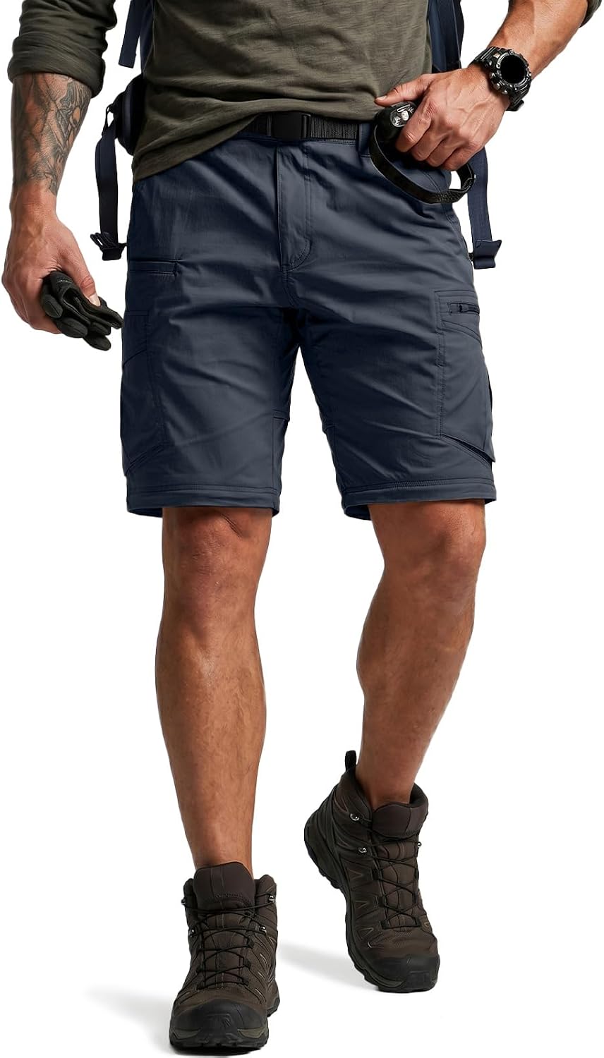 CQR Men's Convertible Cargo Tactical Pants, Water Resistant Outdoor Hiking Pants, Zip Off Lightweight Stretch Work Pants